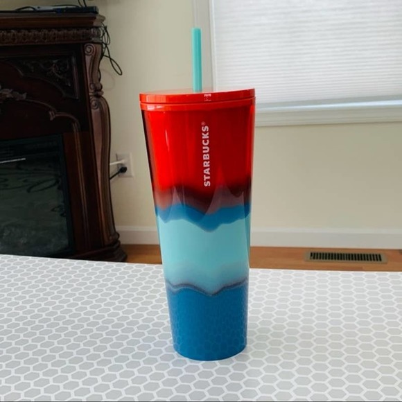 Starbucks Red Blue Swirl Waterfall Water Trio